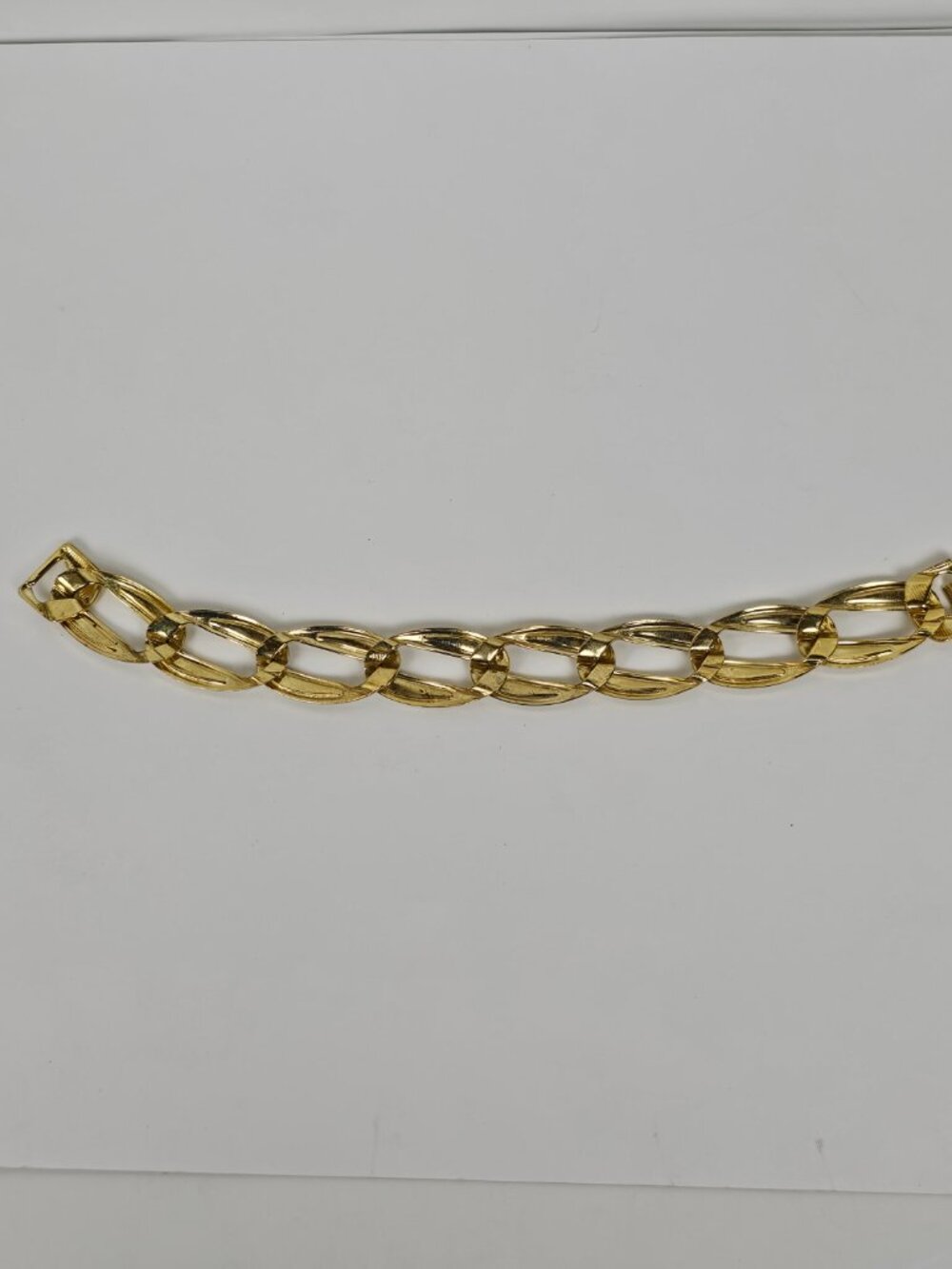 Vintage Cream White Enamel Gold Tone Bracelet Oval Open Chain Link‎ MCM 1960s - Picture 6 of 11